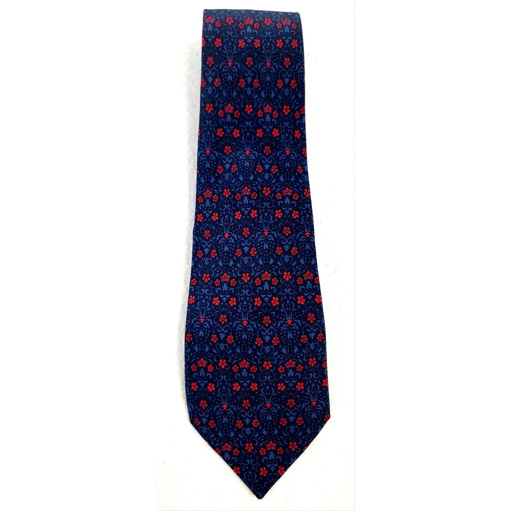 Vintage Valentino Cravatte Silk Tie Blue Red Floral Made in Italy Designer